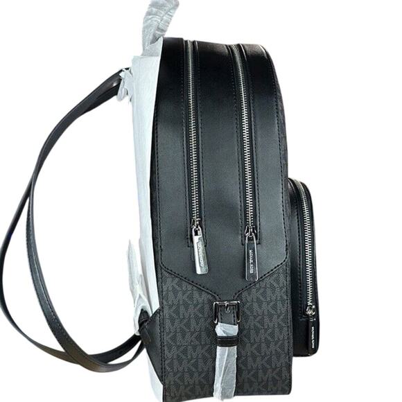 NWT Michael Kors Jaycee Large Backpack Logo MK Black Zip Pocket MSRP 558 - Picture 3 of 14